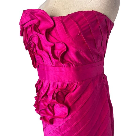 Anthropologie 10 Stretch SILK Sculptural Dress Fit & Flare Strapless Hot Pink - Picture 5 of 12